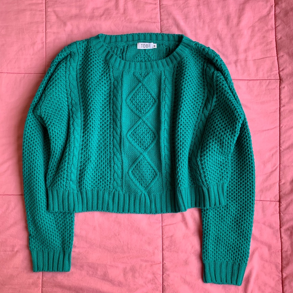 🍂Sale🍂 NEW Teal Tobi Cropped Knitted Sweater - Picture 2 of 8